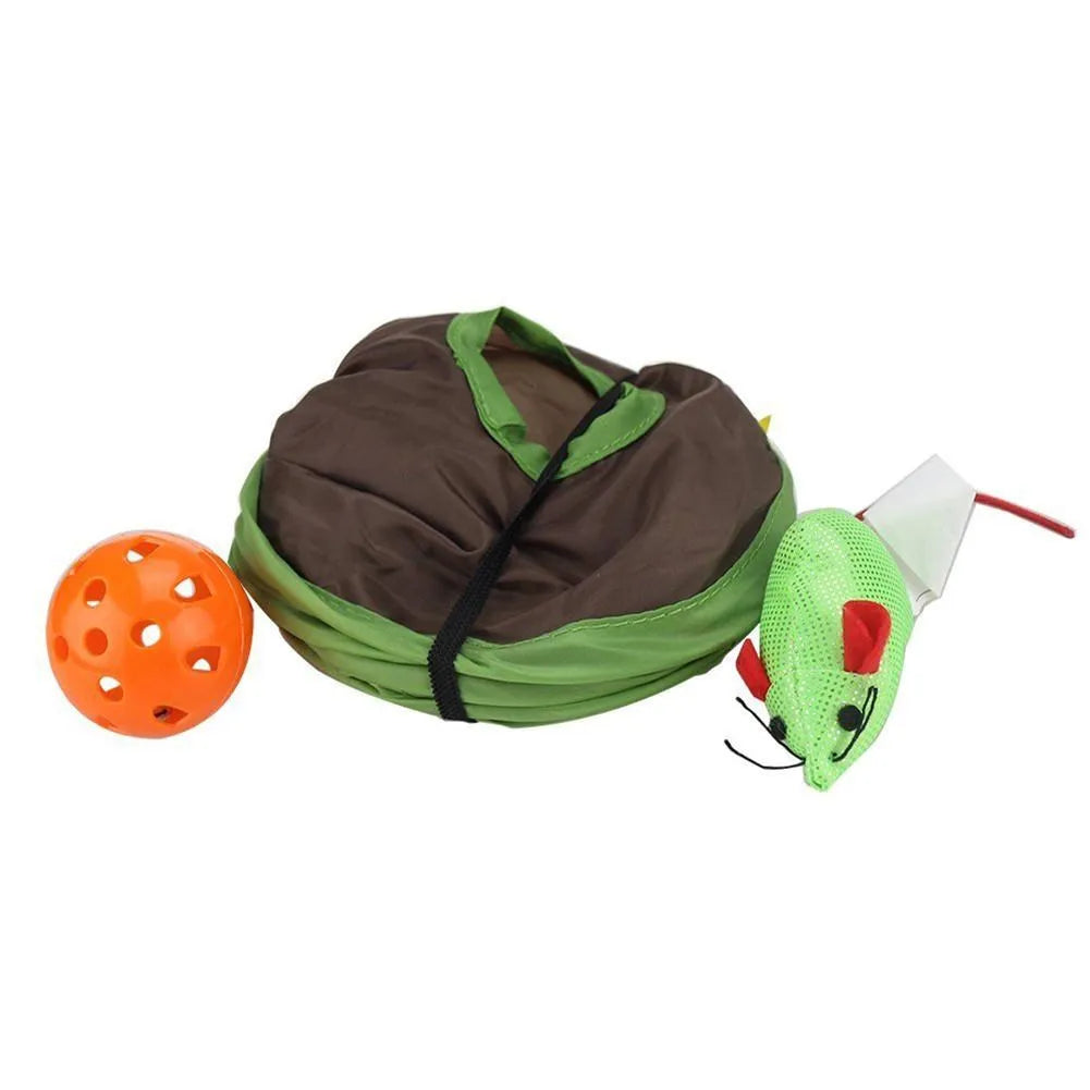 Escondite de juego plegable para gatos con ratón y pelota