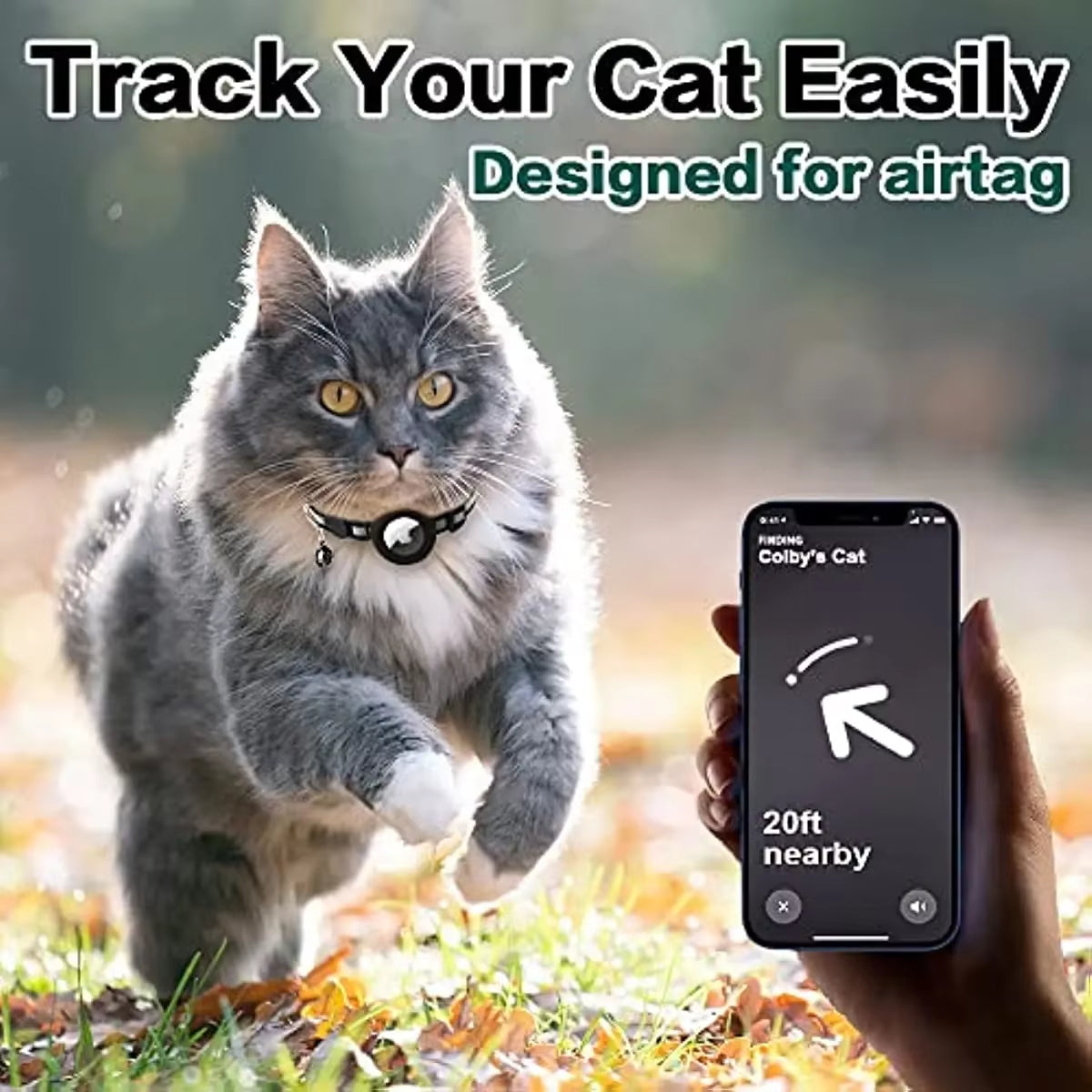 Collar para gatos con soporte AirTag, sin localizador