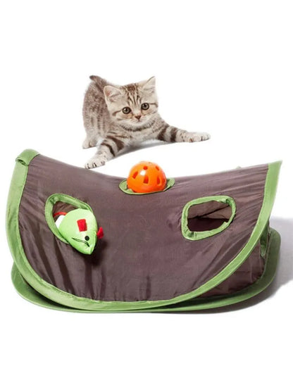 Escondite de juego plegable para gatos con ratón y pelota