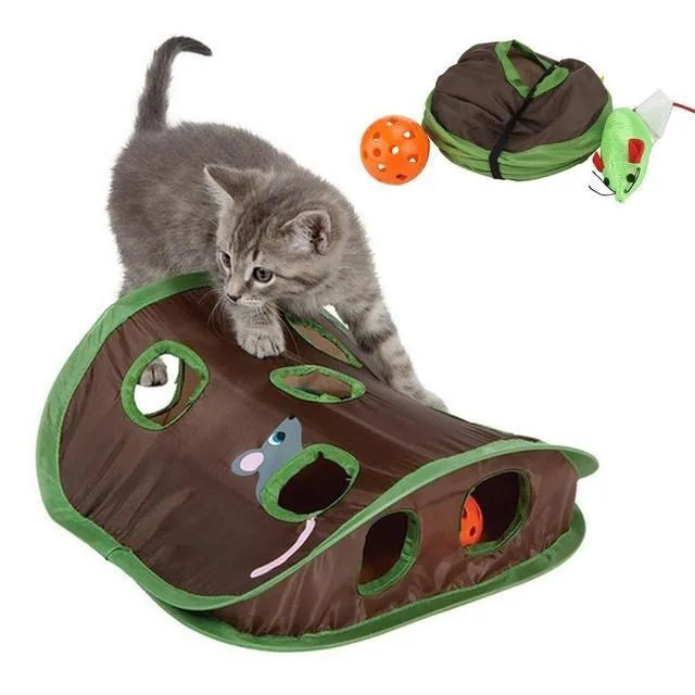 Escondite de juego plegable para gatos con ratón y pelota