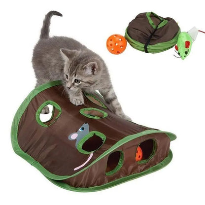 Escondite de juego plegable para gatos con ratón y pelota