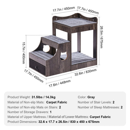 Medidas de la cama elevada VEVOR: 83 × 45 × 67,5 cm