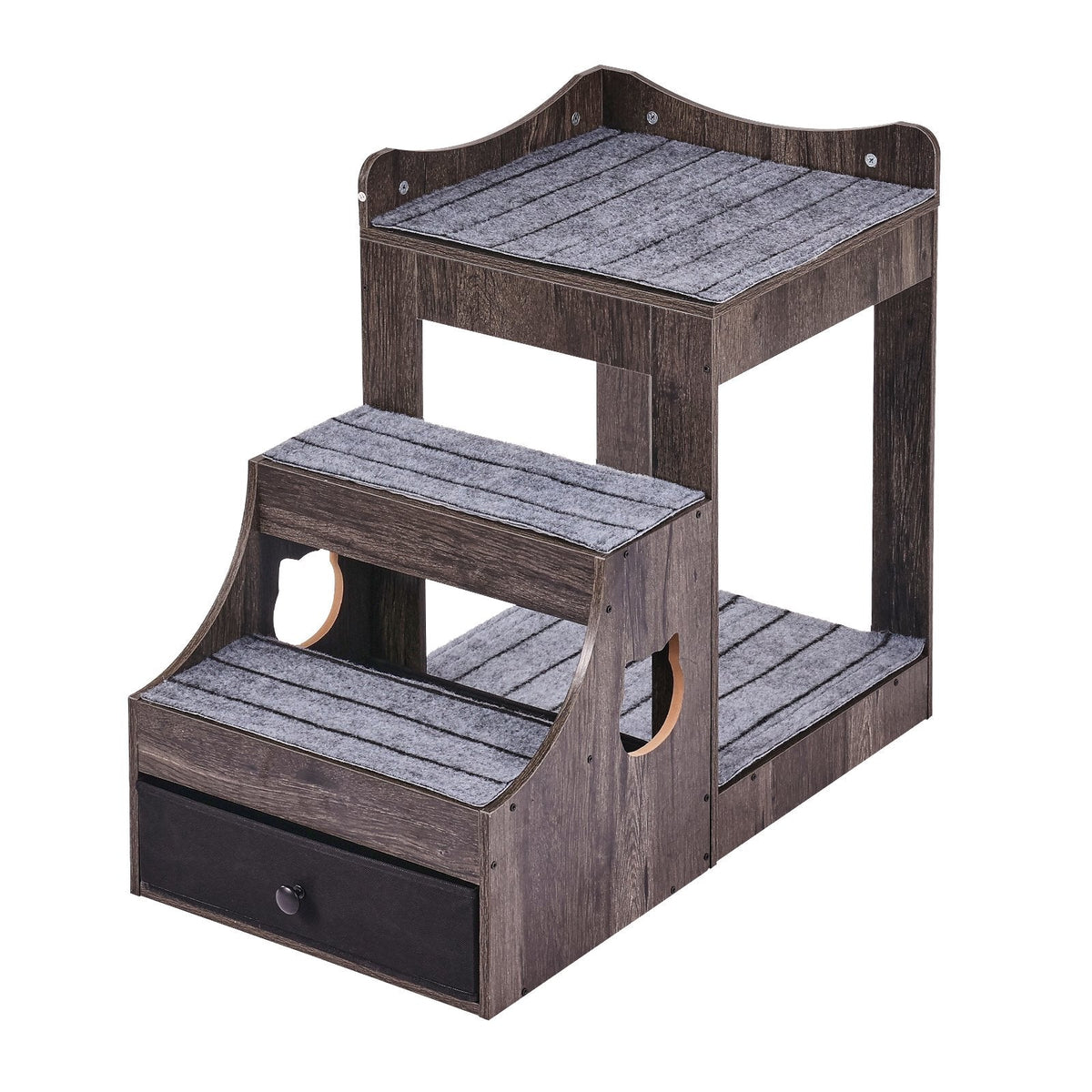 Cama elevada VEVOR gris con dos niveles, escalera y cajón